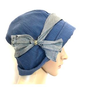 Women’s hat blue Japanese designer striped bow